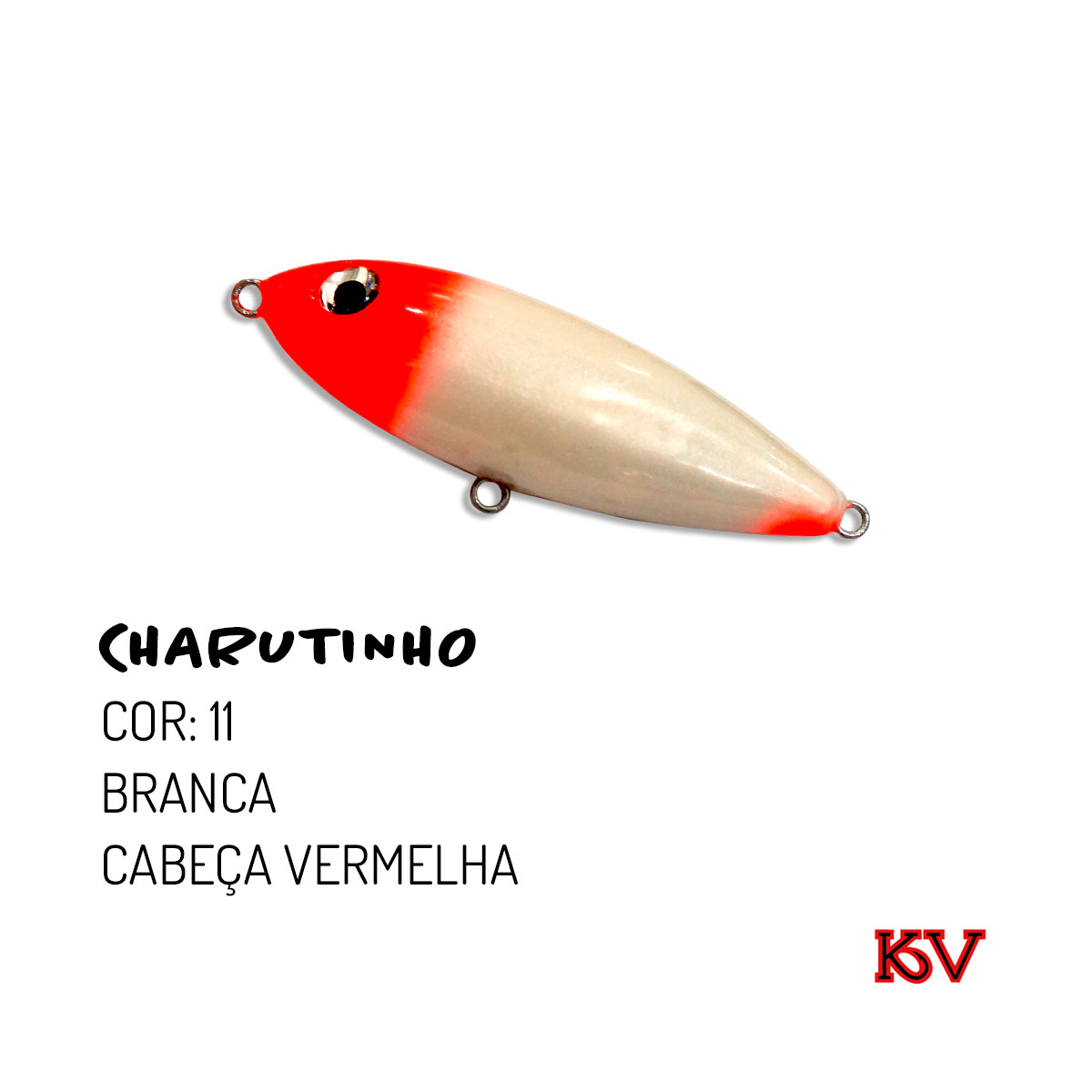 Isca Charutinho KV 6,5 cm 7 g – stick de superfície com rattlin cor 11 branca cabeça vermelha