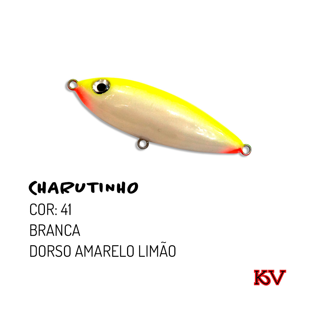 Isca Charutinho KV 6,5 cm 7 g – stick de superfície com rattlin cor 41 branca dorso amarelo limão