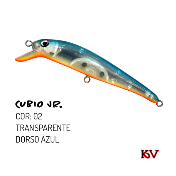Isca Cubio JR KV 7,5cm 9g – Isca de meia-água flutuante com rattlin cor 02 tansparente dorso azul