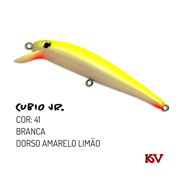 Isca Cubio JR KV 7,5cm 9g – Isca de meia-água flutuante com rattlin cor 41 branca dorso amarelo limão