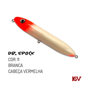 Isca KV Dr. Spock 30g 13cm – Zara de superfície com ação sonora cor 11 branca cabeça vermelha