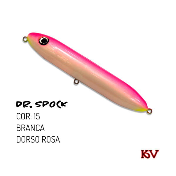 Isca KV Dr. Spock 30g 13cm – Zara de superfície com ação sonora cor 15 branca dorso rosa