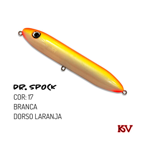 Isca KV Dr. Spock 30g 13cm – Zara de superfície com ação sonora 17 branca dorso laranja