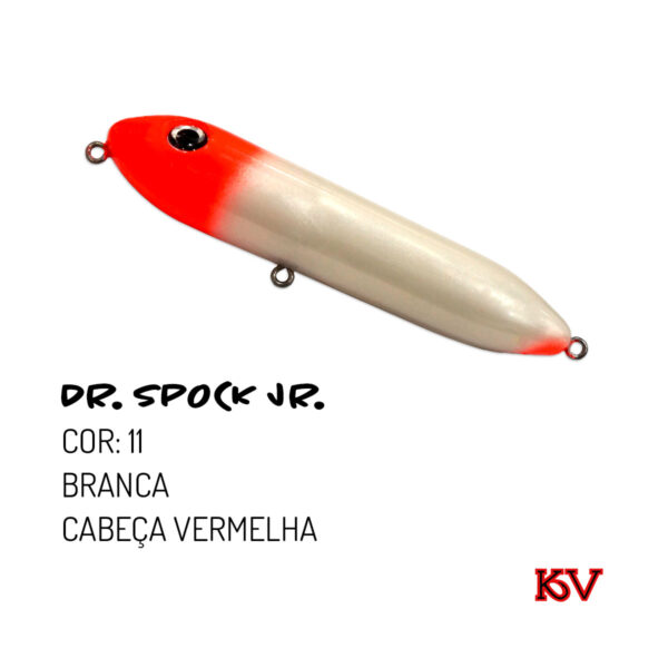 Isca KV Dr Spock Jr 9,5cm 17g – Ação Zara de superfície cor 11 branca cabeça vermelha