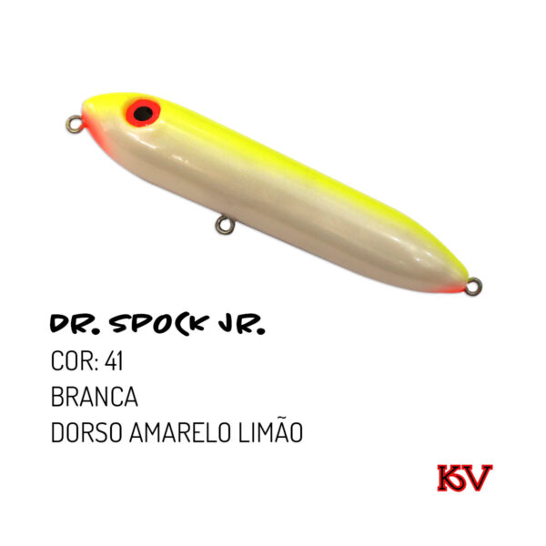Isca KV Dr Spock Jr 9,5cm 17g – Ação Zara de superfície cor 41 branca dorso amarelo limão