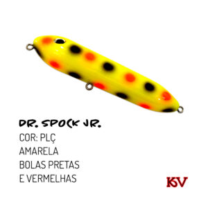 Isca KV Dr Spock Jr 9,5cm 17g – Ação Zara de superfície COR plc AMARELA BOLAS PRETAS E VERMELHAS