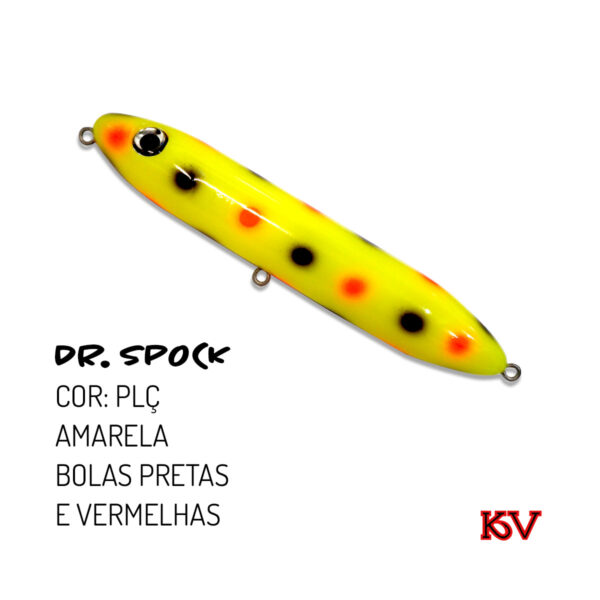 Isca KV Dr. Spock 30g 13cm – Zara de superfície com ação sonora cor PLC amarela bolas pretas e vermelhas