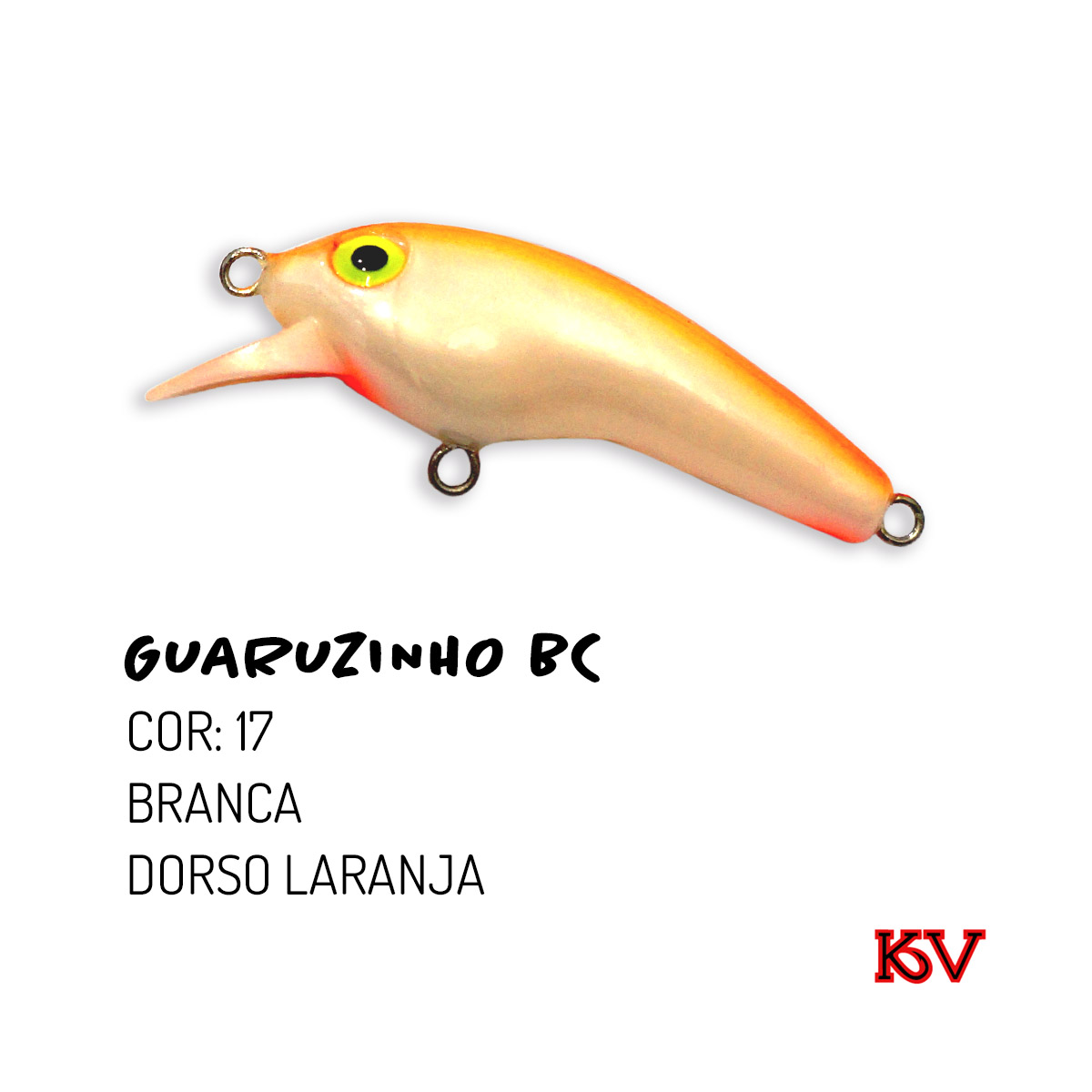 Isca Guaruzinho BC KV 5cm 4,3g meia-água com barbela curta e rattlin para traíra e tucunaré cor 17 branca dorso laranja