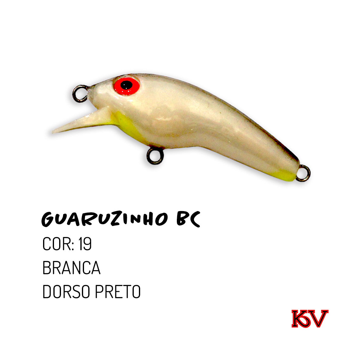 Isca Guaruzinho BC KV 5cm 4,3g meia-água com barbela curta e rattlin para traíra e tucunaré cor 19 branca dorso preto