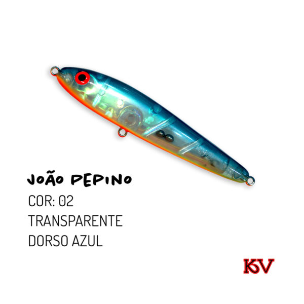 Isca KV João Pepino 11,5cm 22g – Zara de superfície com rattlin cor 02 transparente dorso azul