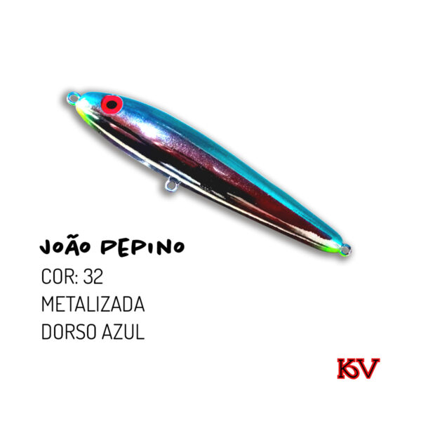 Isca KV João Pepino 11,5cm 22g – Zara de superfície com rattlin cor 32 metalizada dorso azul