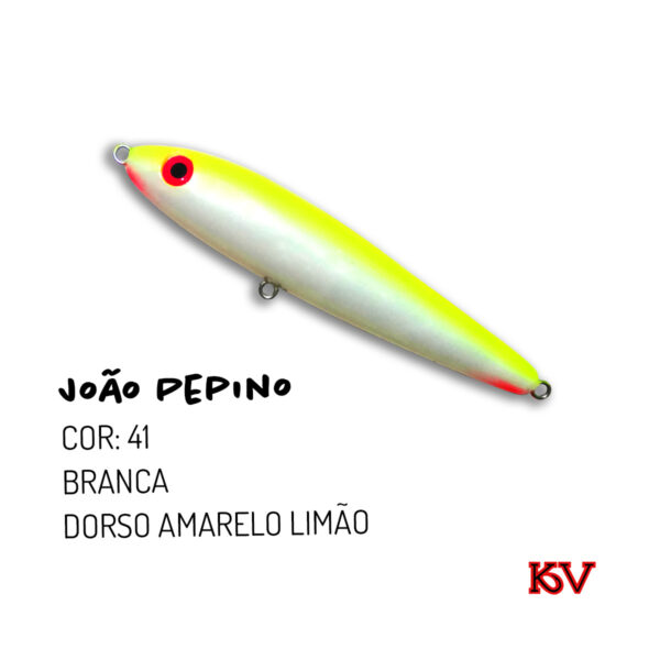 Isca KV João Pepino 11,5cm 22g – Zara de superfície com rattlin cor 41 branca dorso amarelo limão