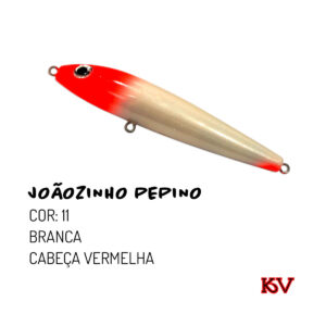 Isca Joãozinho Pepino 9cm 10g – KV Iscas Artificiais zara de superfície cor 11 branca cabeça vermelha