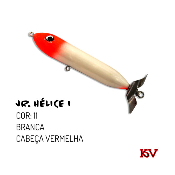 Jr. Hélice KV 11,5cm 17g Isca de Superfície cor 11 branca cabeça vermelha