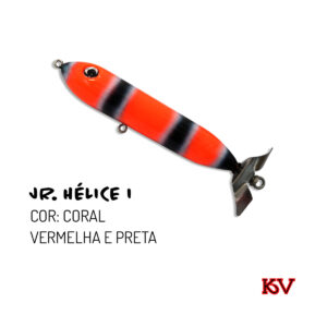 Jr. Hélice KV 11,5cm 17g Isca de Superfície cor coral vermelha e preta