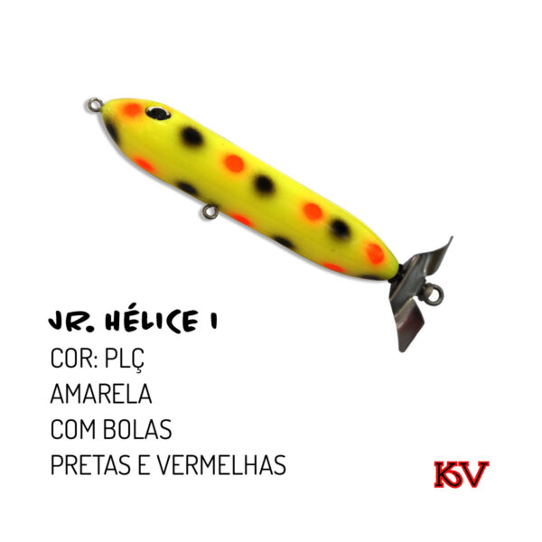 Jr. Hélice KV 11,5cm 17g Isca de Superfície cor PLC amarela com bolas pretas e vermelhas
