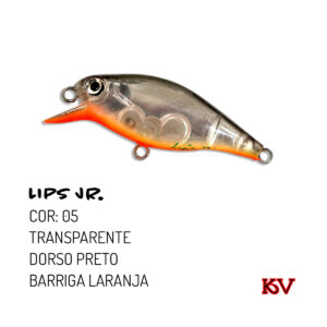 Isca Lips JR KV 7,5cm 9g – Meia-água com rattlin para traíra e robalo cor 05 transparente dorso preto barriga laranja