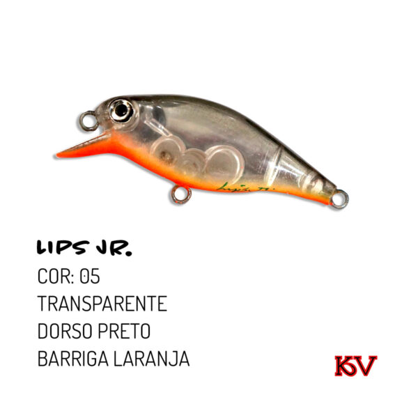 Isca Lips JR KV 7,5cm 9g – Meia-água com rattlin para traíra e robalo cor 05 transparente dorso preto barriga laranja