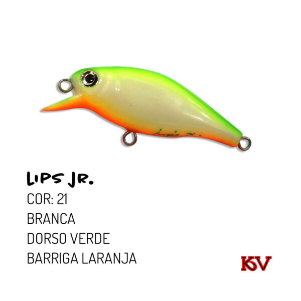 Isca Lips JR KV 7,5cm 9g – Meia-água com rattlin para traíra e robalo cor 21 branca dorso verde barriga laranja