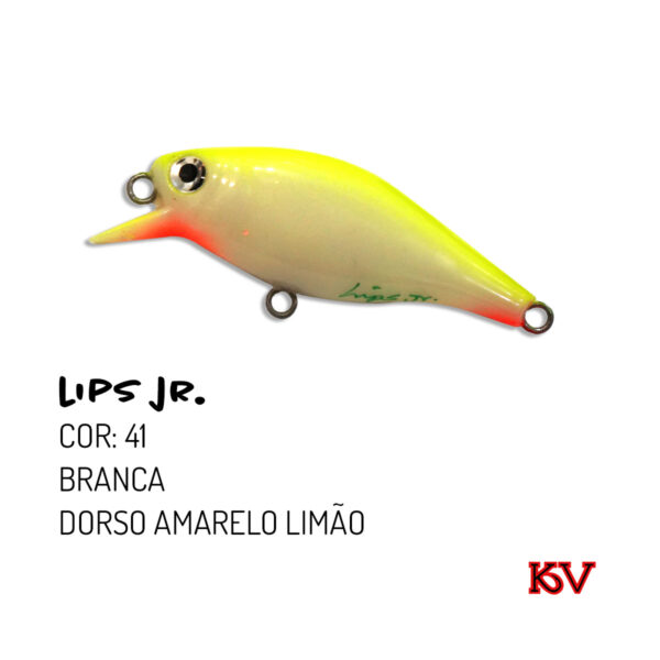 Isca Lips JR KV 7,5cm 9g – Meia-água com rattlin para traíra e robalo cor 41 branca dorso amarelo limão