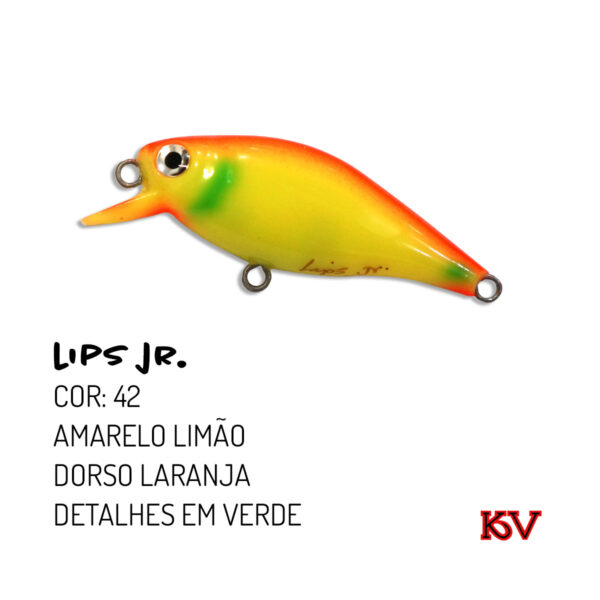 Isca Lips JR KV 7,5cm 9g – Meia-água com rattlin para traíra e robalo cor 42 amarelo limão dorso laranja detalhes verde