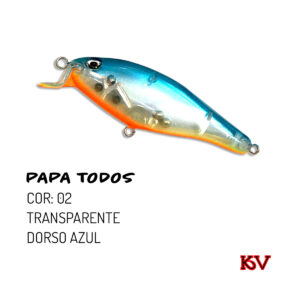 Isca Artificial KV Papa Todos 7,5cm – Ação Meia-Água e Superfície cor 02 transparente dorso azul