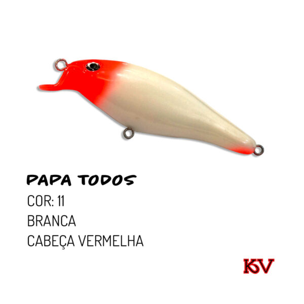 Isca Artificial KV Papa Todos 7,5cm – Ação Meia-Água e Superfície cor 11 branca cabeça vermelha