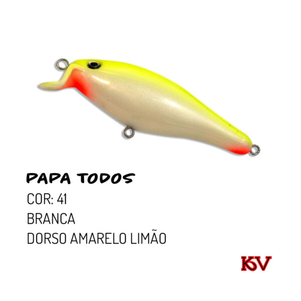 Isca Artificial KV Papa Todos 7,5cm – Ação Meia-Água e Superfície cor 41 branca dorso amarelo limão