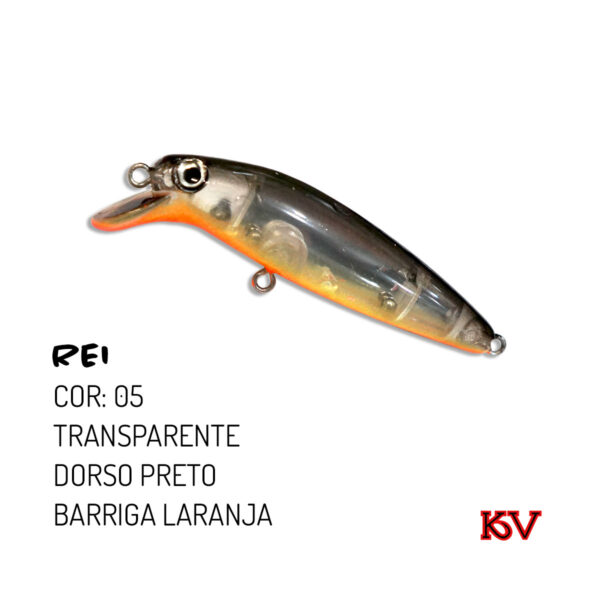Isca Rei KV 6,5 cm 6 g – meia‑água com rattlin para robalo e traíra cor 05 transparente dorso preto barriga laranja