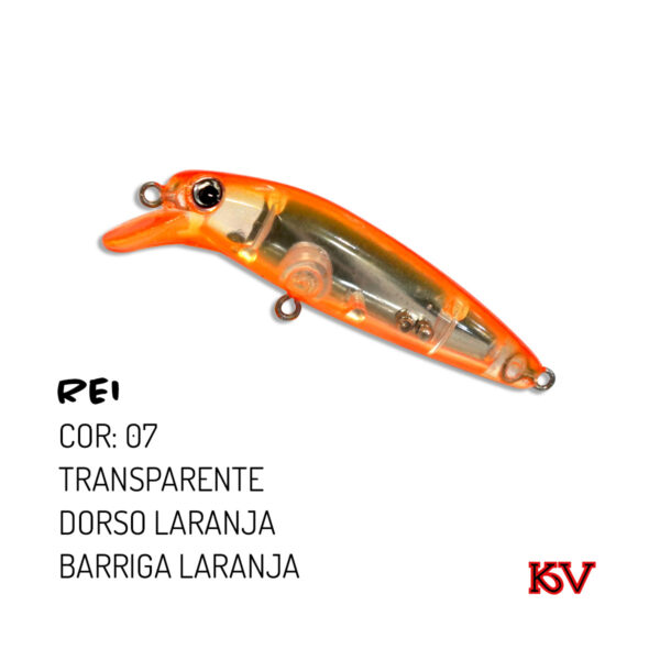 Isca Rei KV 6,5 cm 6 g – meia‑água com rattlin para robalo e traíra cor 07 transparente dorso laranja barriga laranja