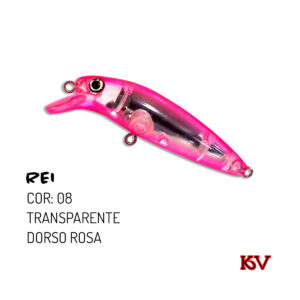 Isca Rei KV 6,5 cm 6 g – meia‑água com rattlin para robalo e traíra cor 08 transparente dorso rosa