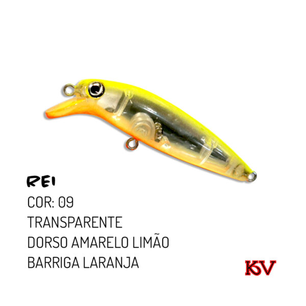 Isca Rei KV 6,5 cm 6 g – meia‑água com rattlin para robalo e traíra cor 09 transparente dorso amarelo limão barriga laranja