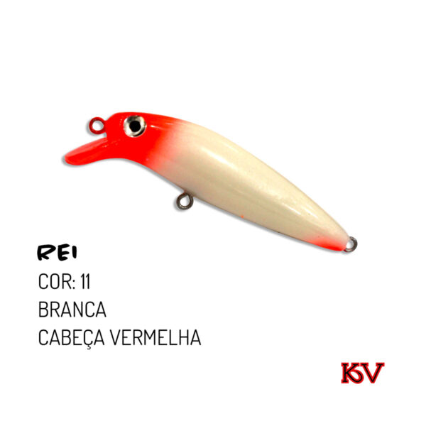 Isca Rei KV 6,5 cm 6 g – meia‑água com rattlin para robalo e traíra cor 11 branca cabeça vermelha