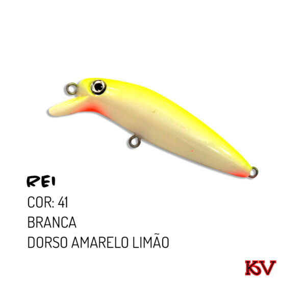 Isca Rei KV 6,5 cm 6 g – meia‑água com rattlin para robalo e traíra cor 41 branca dorso amarelo limão
