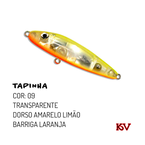 Isca Artificial Tapinha KV 6g 6,5cm Stick Zara Superfície Cor 09 Transparente dorso amarelo limão barriga laranja