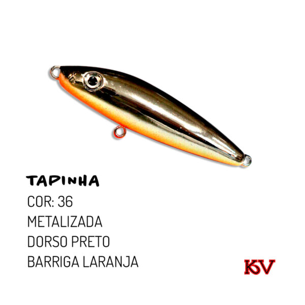 Isca Artificial Tapinha KV 6g 6,5cm Stick Zara Superfície Cor 36 Metalizada dorso preto barriga laranja