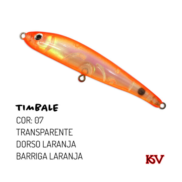 Isca KV Timbale 7g – Stick de superfície 9cm com ação errática cor 07 dorso laranja barriga laranja
