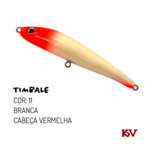 Isca KV Timbale 7g – Stick de superfície 9cm com ação errática cor 11 branca cabeça vermelha