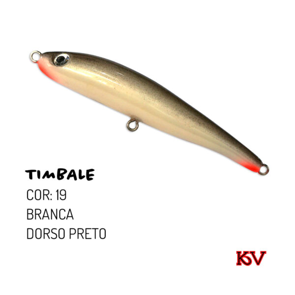 Isca KV Timbale 7g – Stick de superfície 9cm com ação errática cor 19 branca dorso preto