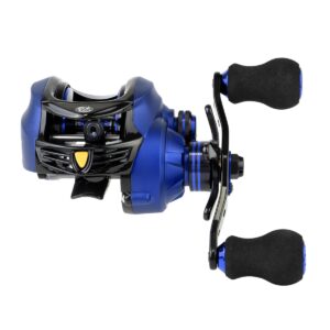 Carretilha Albatroz Coral Blue com recolhimento 7.0:1 e drag de 4kg vista frontal devanador