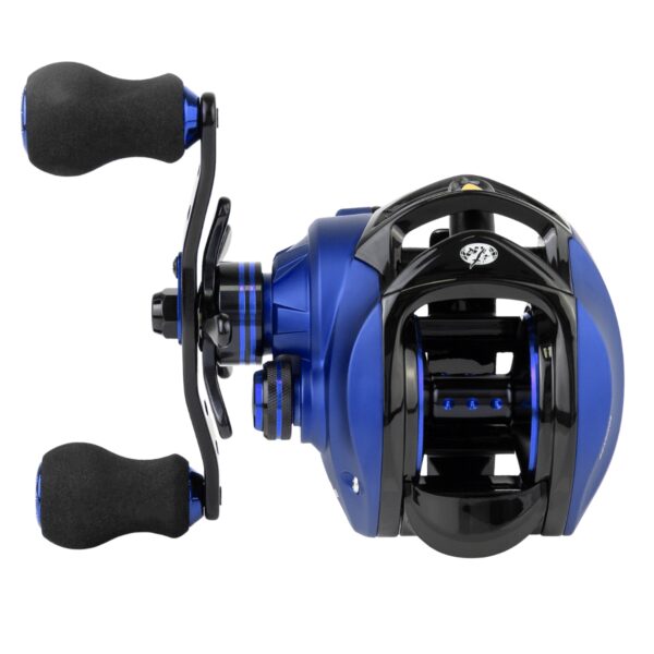 Carretilha Albatroz Coral Blue com recolhimento 7.0:1 e drag de 4kg vista superior