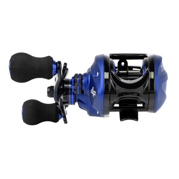 Carretilha Albatroz Coral Blue com recolhimento 7.0:1 e drag de 4kg vista traseira