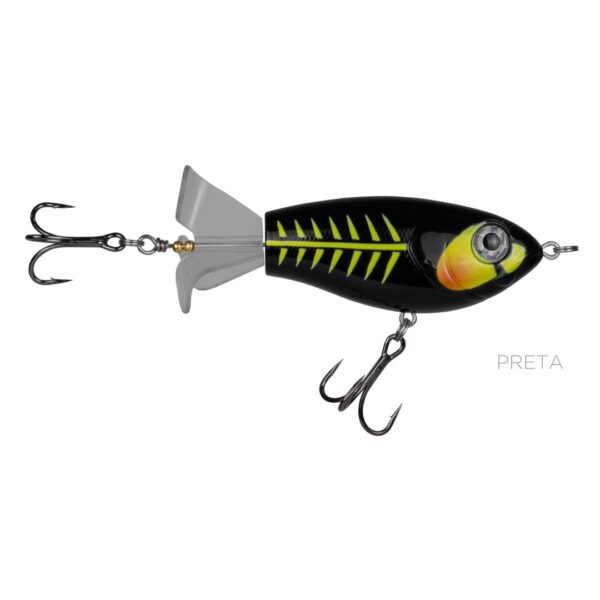 stickbait, isca artificial, superfície, tucunaré, traíra, dourado pequeno, arremesso longo, ataque rápido, pesca esportiva, isca Kawana, alta durabilidade cor preta